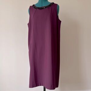Garnet Hill | Jewel Embellished Sleeveless Shift Dress in Plum | Size 16